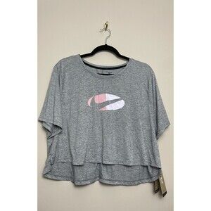 Nike Dri-FIT Women’s Plus 1X Cropped Top Gray Logo Check Short Sleeve T-Shirt